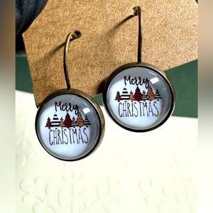 ❄️ Sale! NEW Merry Christmas Holiday Leverback Antique Bronze & Glass Earrings